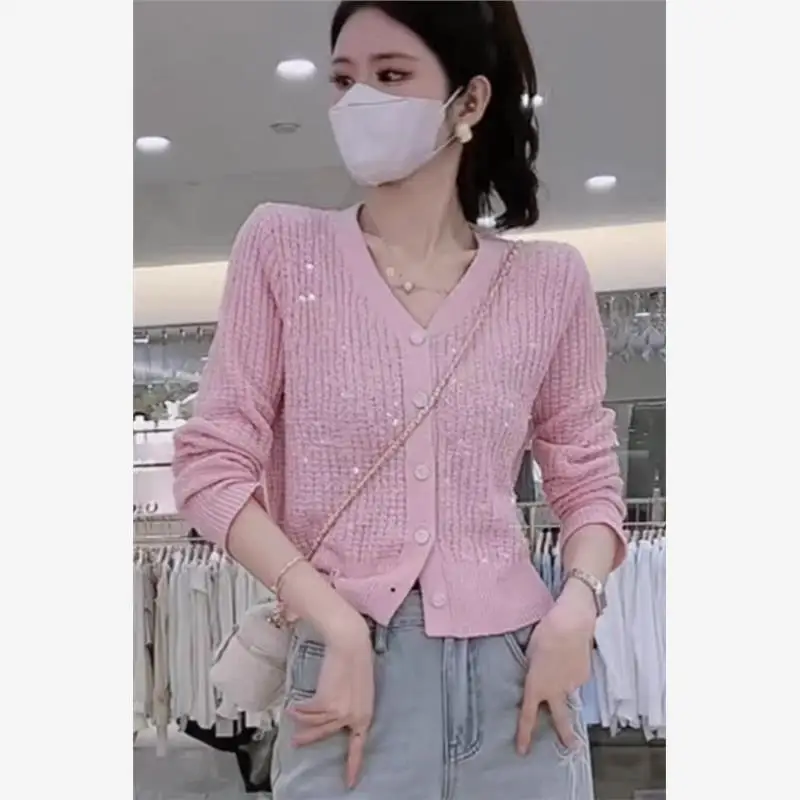 

Ele Original Sequin Knitted Loose Cardigan Sweater Korean Sle Women's Faion Trendy Item Ciwalk Nine Sve V Ne