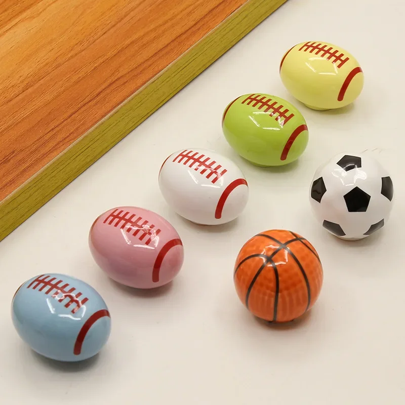 Colorful Cabinet Door Handle Soccer Basketball Football Children's Room Cute Ceramic Handle Cartoon Drawer Single-hole Handle