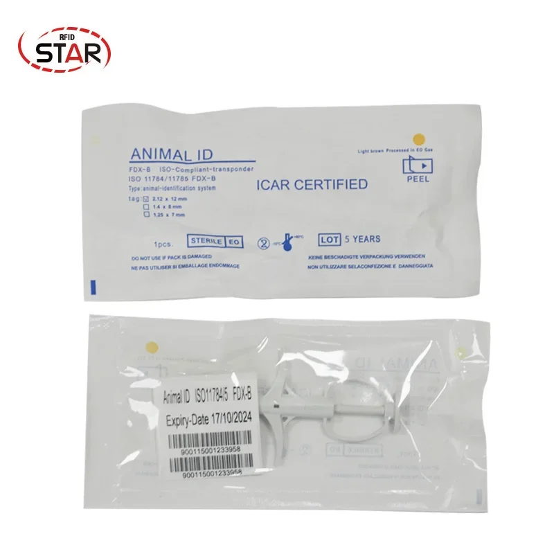 20pcs 2*12mm FDX-B ICAR number ISO11784/5 RFID implant chip syringe Animal microchip syringe for pet dog cat fish