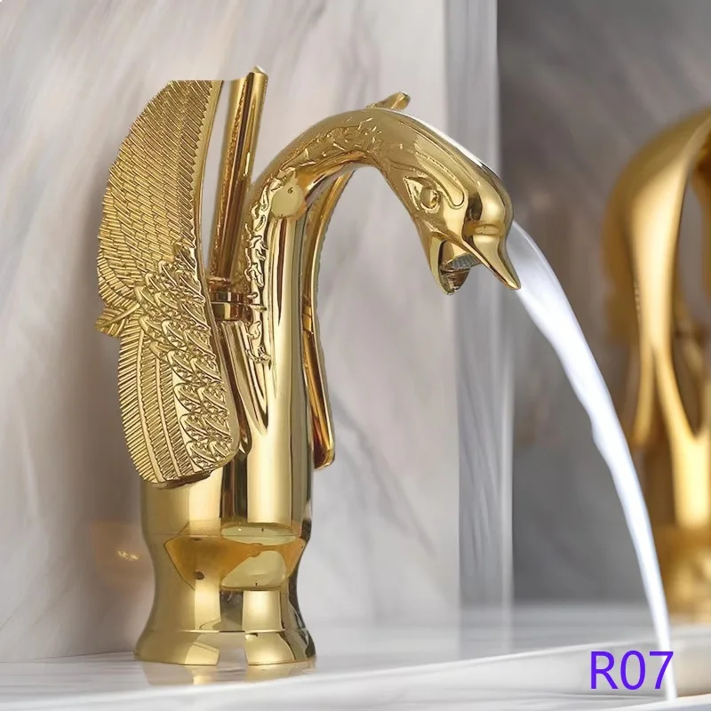 Brass Swan Faucet Gold Basin Mixer Hot Cold Water Bathroom Vanity Sink Tap