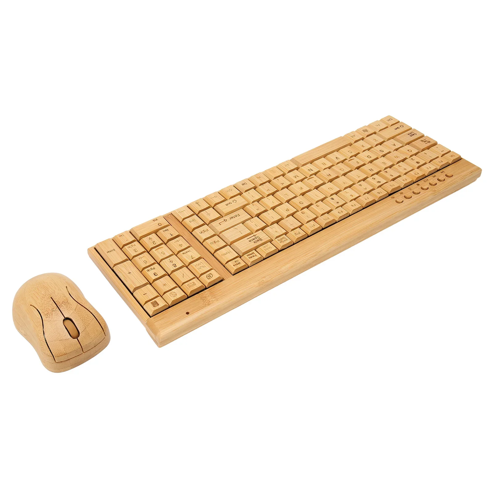 2.4GHz Wireless Keyboard Mouse Plug and Play Bamboo Wood Computer Keyboard 1200DPI Mouse for Office Laptop