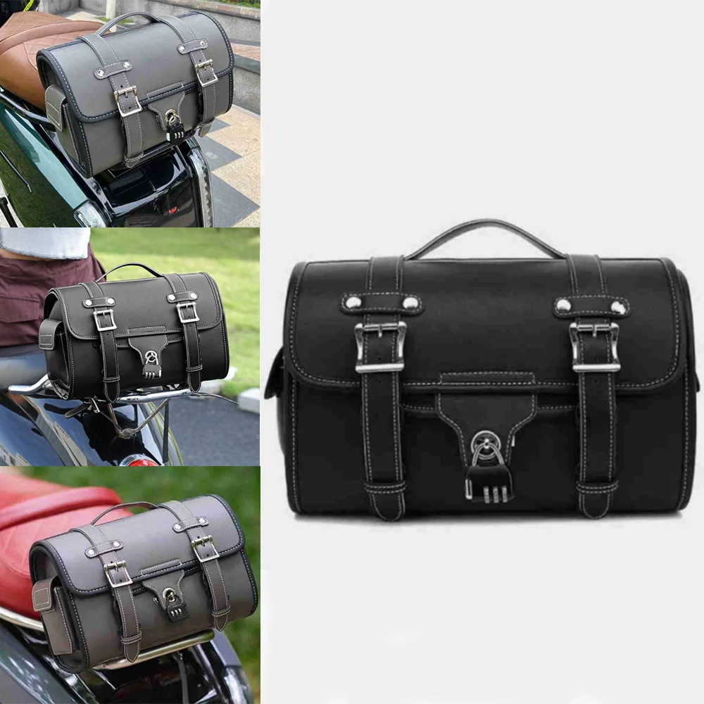 

Universal Motorcycle Waterproof Seat Bag Large Capacity Travel Luggage Saddlebag Bracket Leather Travel Bag Accessories