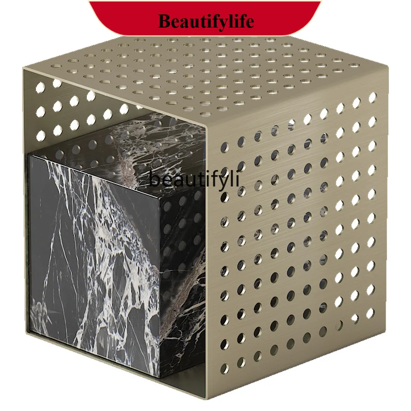 

D178 Light Luxury High-End Marble Side Table Metal Small Square Table Sofa Living Room Corner Table