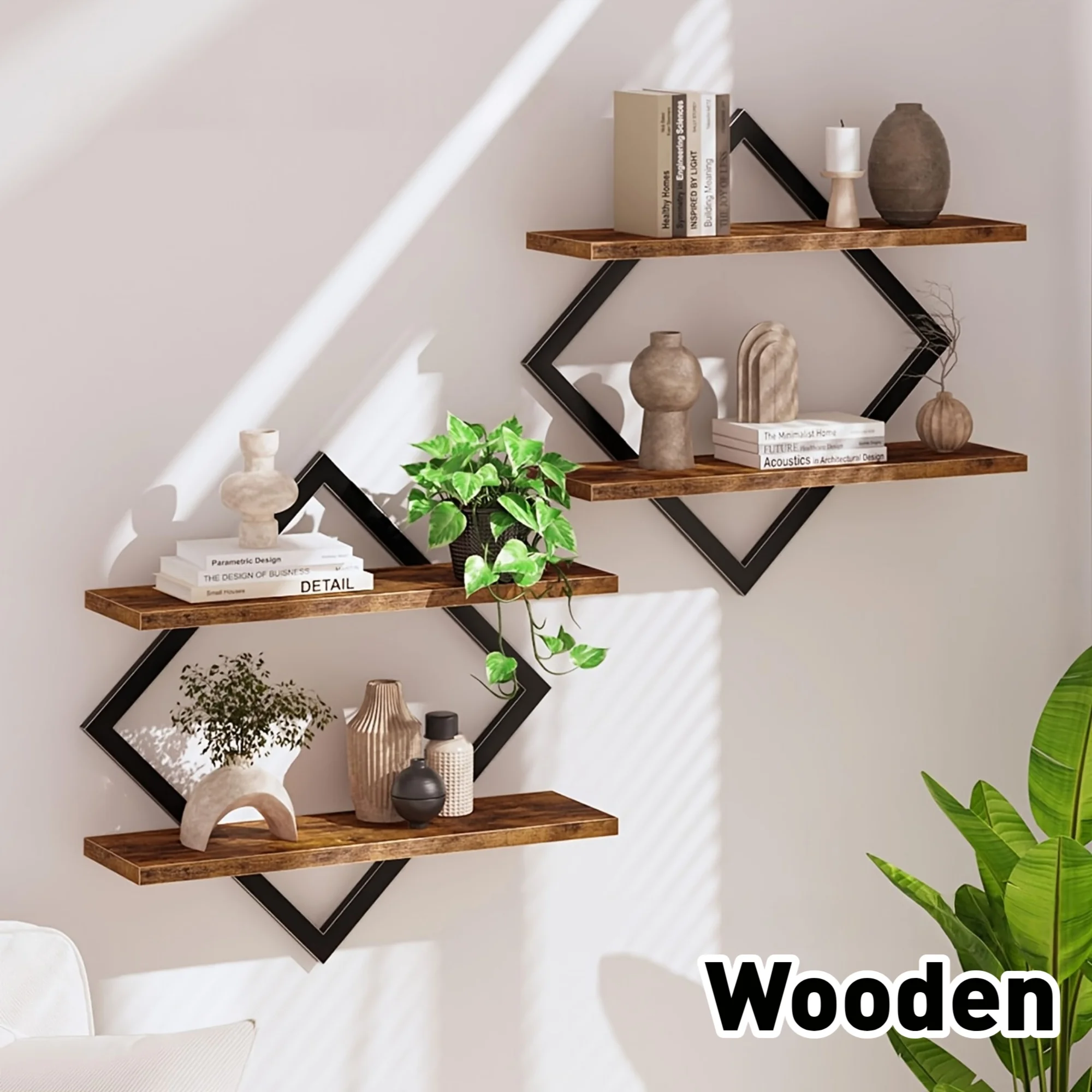 Set mit 1 Retro-Wandregalen, doppellagiges rustikales Holzlagerregal für Badezimmer, Küche, Wohnzimmerdekoration