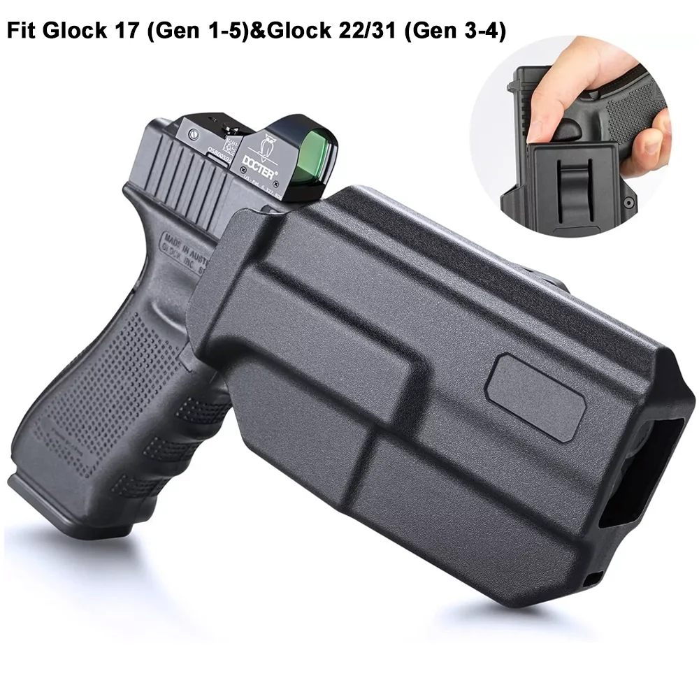 Only Fit Glock 17 (Gen 1-5)&Glock 22/31 (Gen 3-4) Holster,OWB Thumb Release&Optic Cut,Right Hand