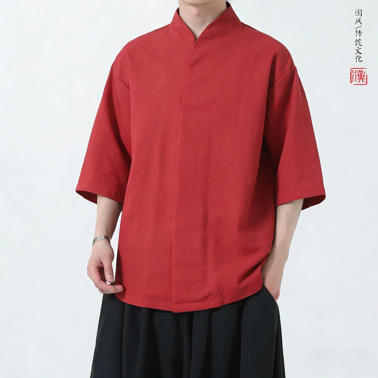 Shirts Mans Summer High Quality Linen Solid Color Short Sleeve Shirt Man  Shirts Chinese-style Traditional Kung Fu Tai Chi Shirt