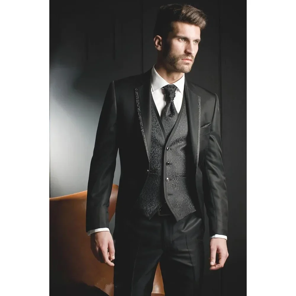 

Custom Made Black Groom Tuxedo Lapel Single Breasted Men Suit Prom Wedding Party Men Suits Costume ( Jacket+Vest+Pants)