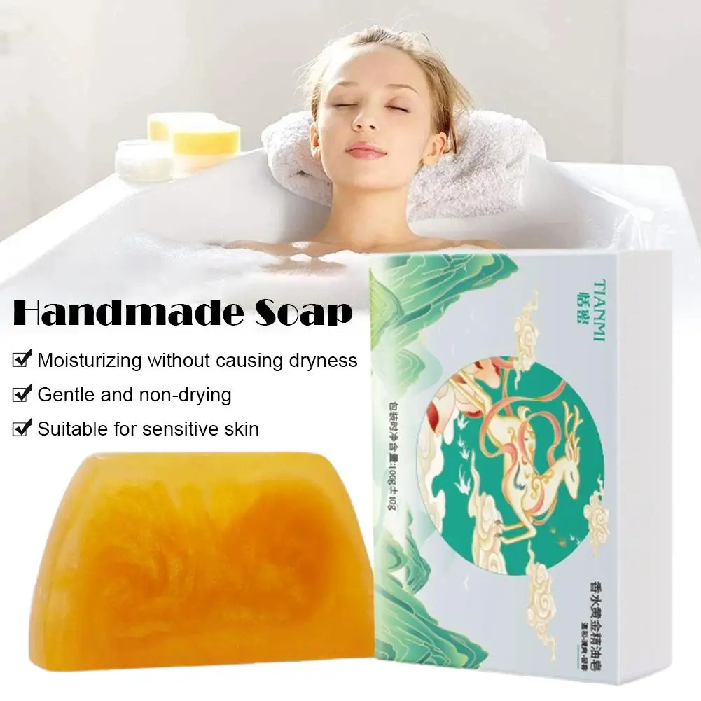 صابون ذهبي مصنوع يدويًا من الزيوت العطرية مزيل البقع السوداء لطيف نظيف تقليص المسام ترطيب الجسم الوجه بار الصابون 100 جرام