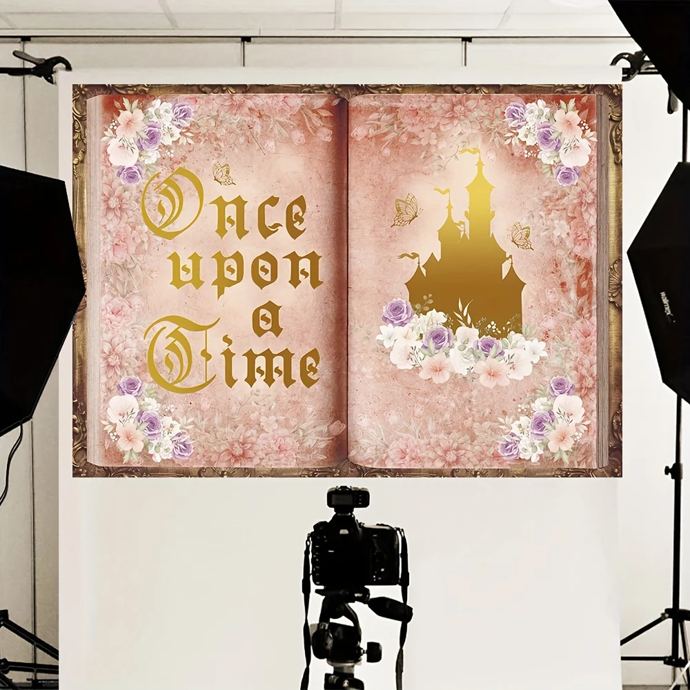 1 fairy tale book, wedding photography background, castle princess, romantic story, wedding shower, birthday party, studio props