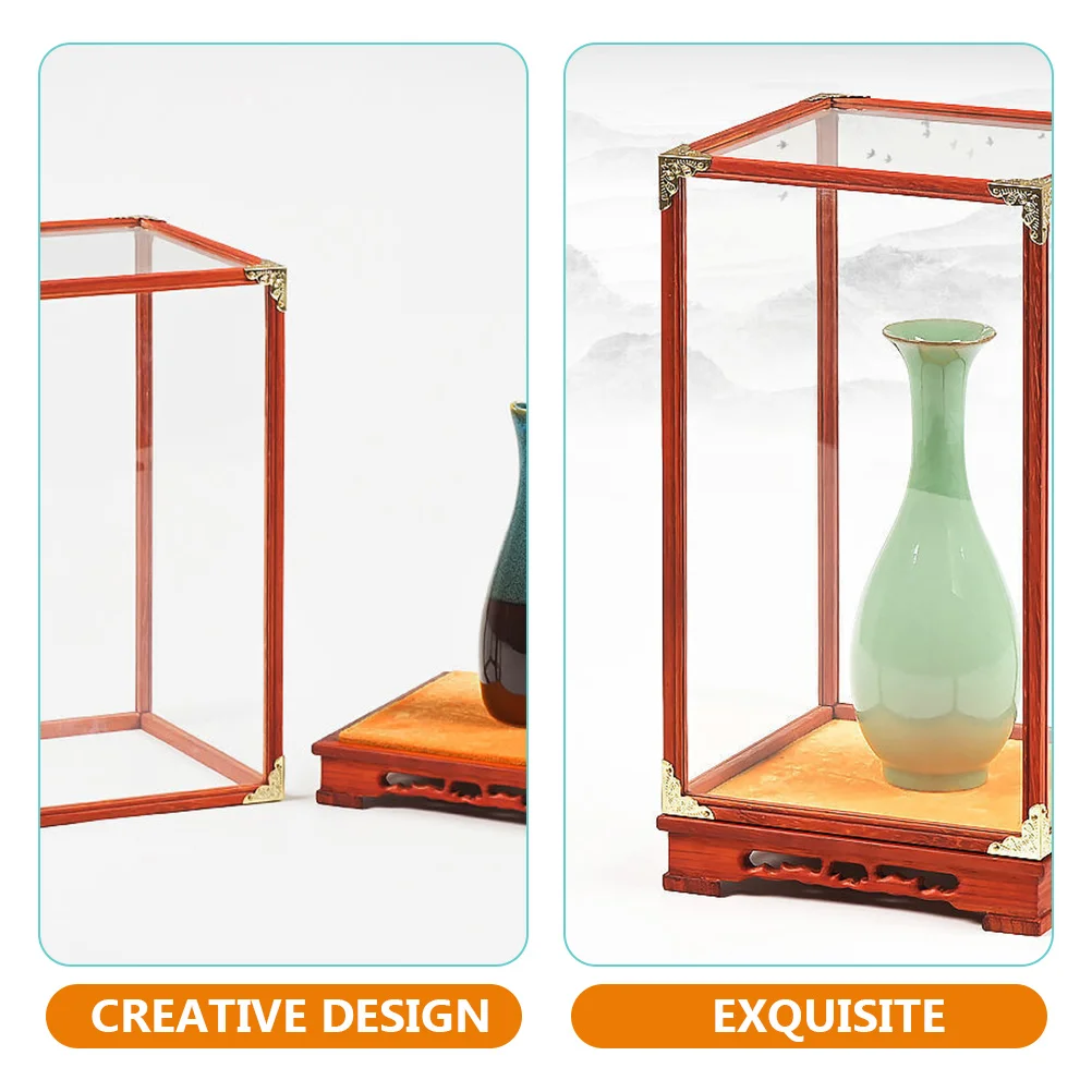 

Transparent Glass Display Box With Wooden Frame Multi-Functional Storage Case For Home Decor Desktop Collections