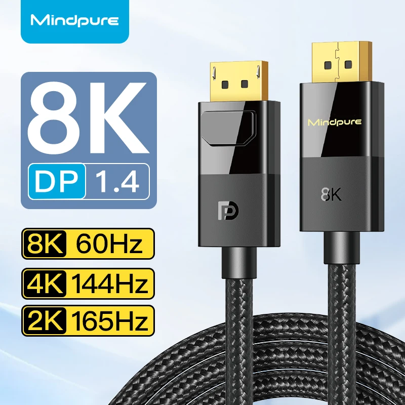 

Mindpure-DisplayPort cable 1.4 8K 60Hz HDR compatible with 4K 144Hz 165Hz for Xiaomi TV box PC laptop gaming monitor