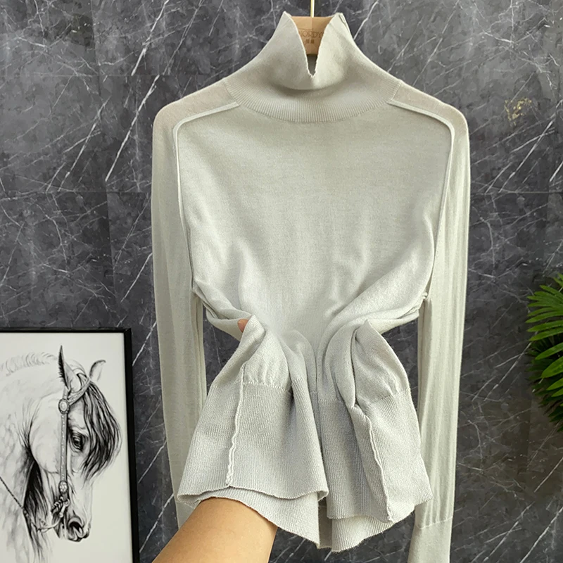 

Beautiful High Collar Long Sleeve Knitted Sweater Fine Merino Wool Cuffed Design Commute Style Regular Fit Winter Piece