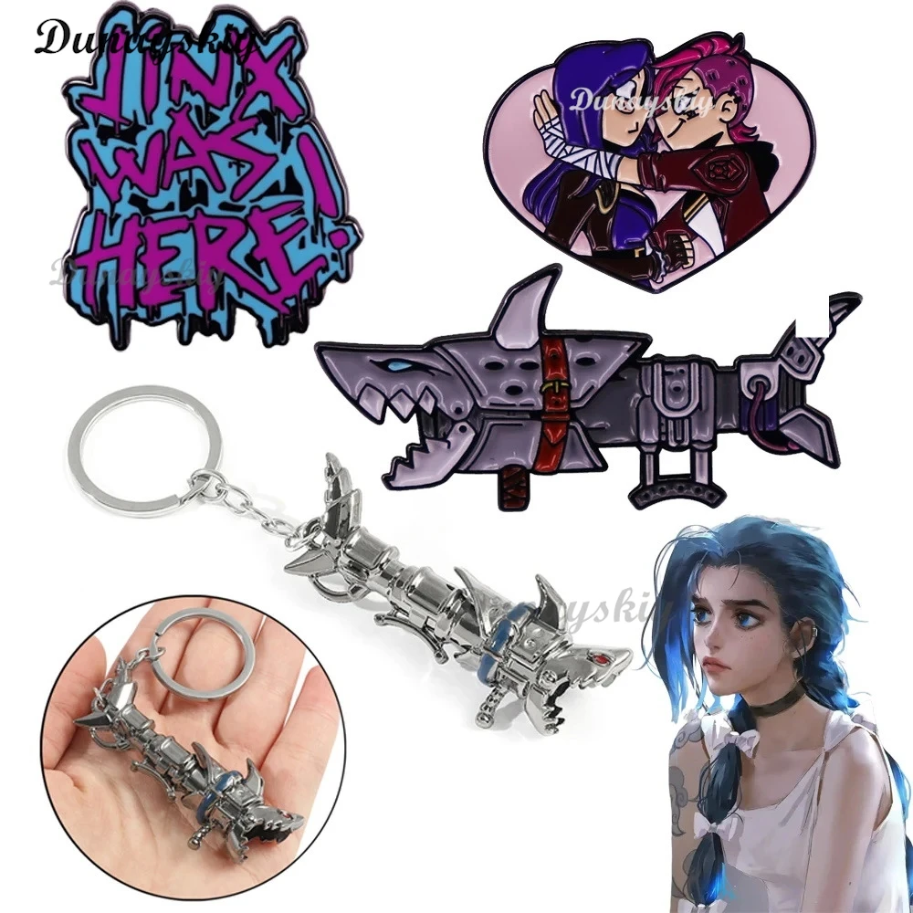 Game LOL Jinx Keychain Pendant Jinx Shark Bazooka Keyring Cosplay Props Fan Gift For Men Women Backpack Arcane Jewelry