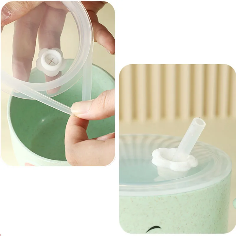 Baby Feeding Bottle Kids Silicone Sippy Children Leakproof Drinking Cups Cartoon Infant Straw Handle Wheat-Straw DrinkwareSippy