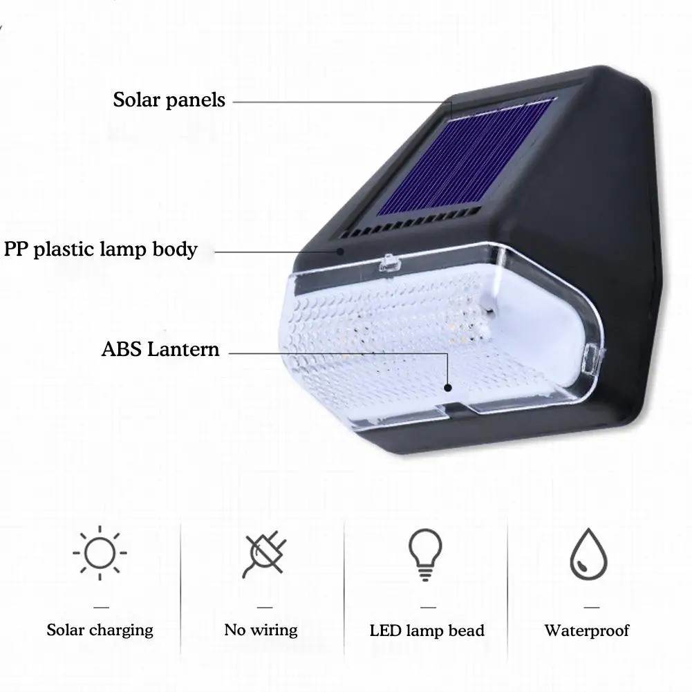 โคมไฟ LED ติดผนังพลังงานแสงอาทิตย์1ชิ้น, โคมไฟกลางแจ้งระบบเหนี่ยวนำสำหรับตกแต่งบันไดสวนที่สว่างไสว R9n4สนามตอนกลางคืนกันฝน