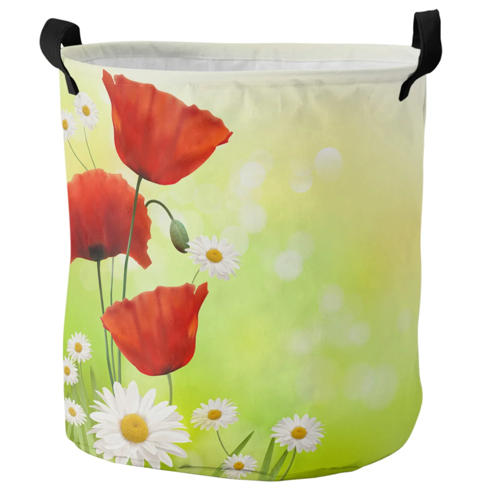 Poppy Flower Daisy Dirty Laundry Basket Foldable Round Waterproof Home Organizer Basket Clothing Children Toy Storage Basket