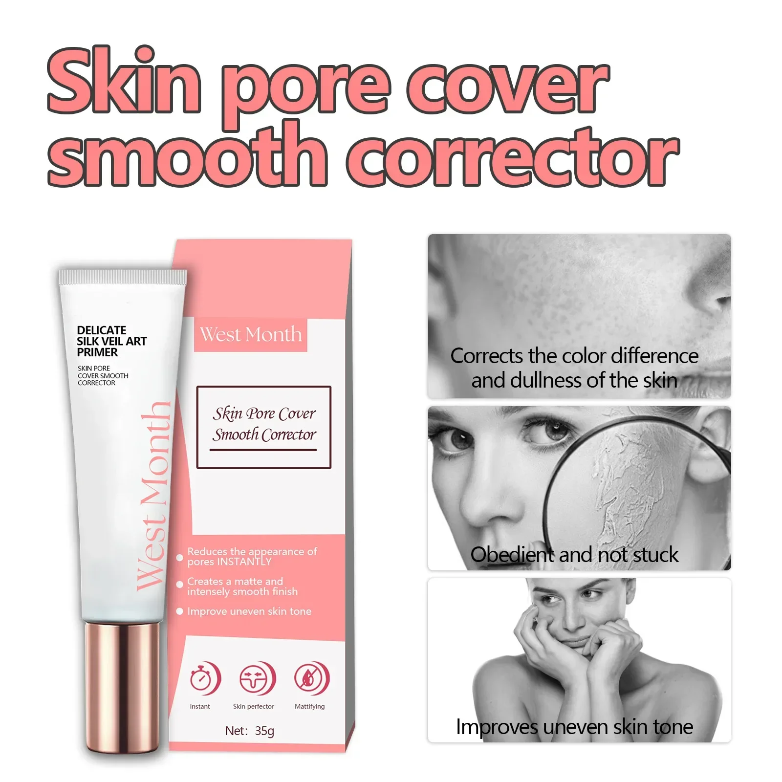 35g West&Month Invisible Pore Primer Cream - odświeżający, nawilżający i ukrywający krem na równomierny krem izolujący odcień skóry