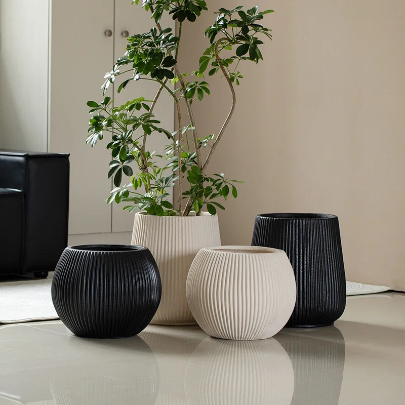 Floor-to-ceiling large flower pot minimalist spherical green flower planter living room B&B shopping mall villa ornament potted
