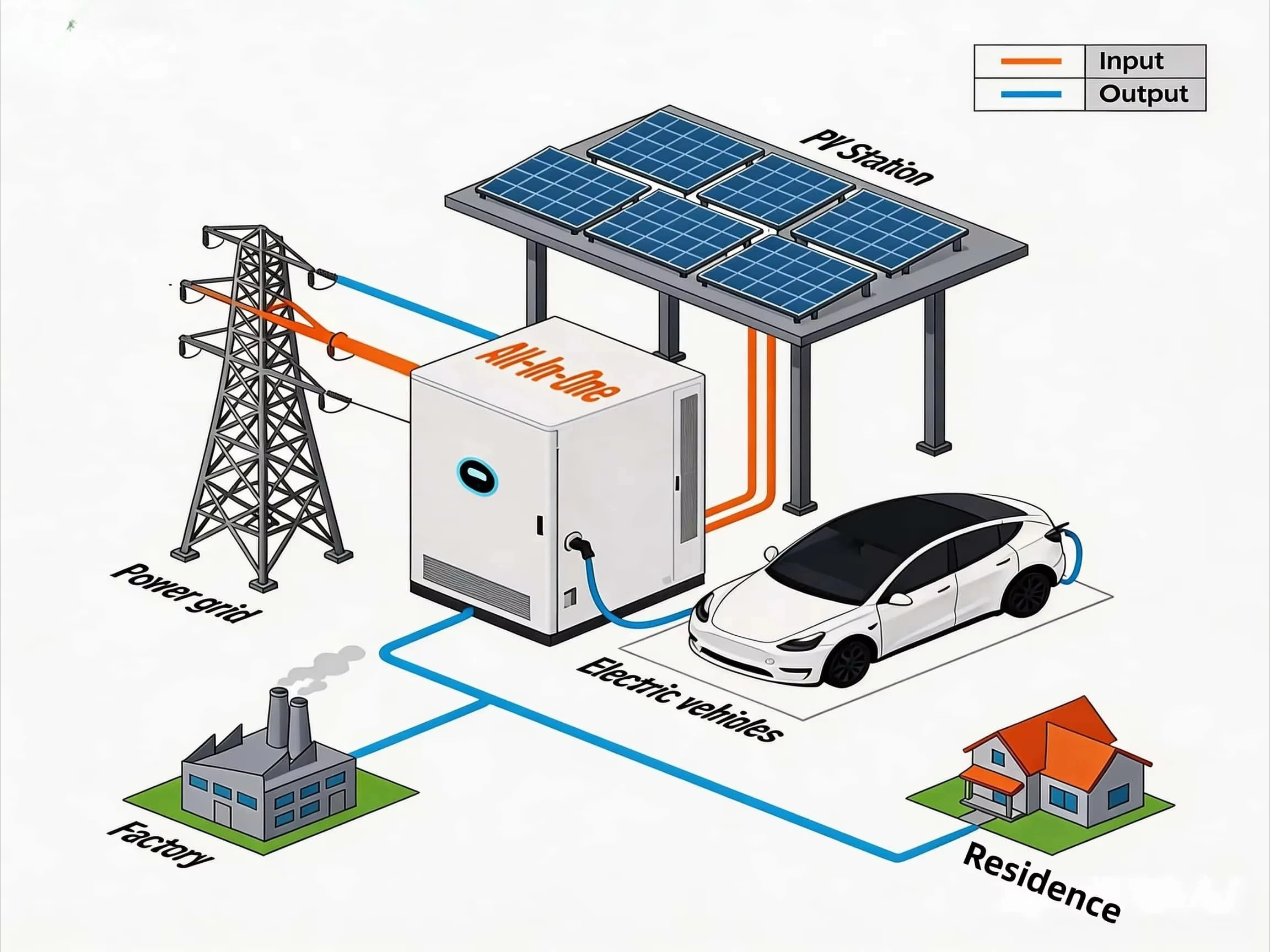 YIXINDIAN BESS Solar Panel Battery Energy Storage Off-Grid DC Fast All-in-one EV Charging Station OCPP 1.6/2.0 40kW 60kW 180kW