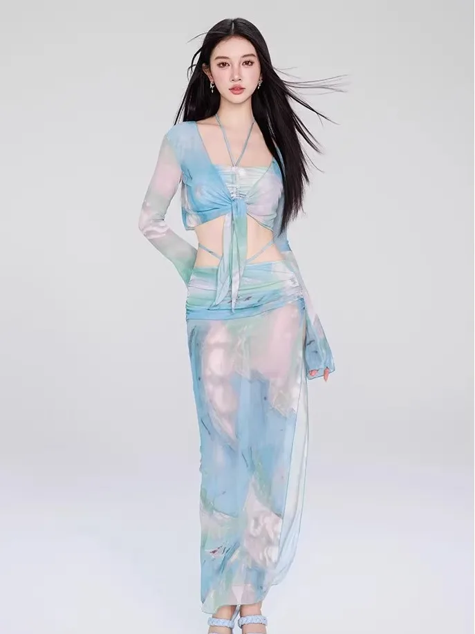 Costume da bagno bikini Spor per ragazze 2025 New Sle Cover-Up Costumi da bagno separati Set sexy in quattro pezzi V-Ne Materiale in poliestere