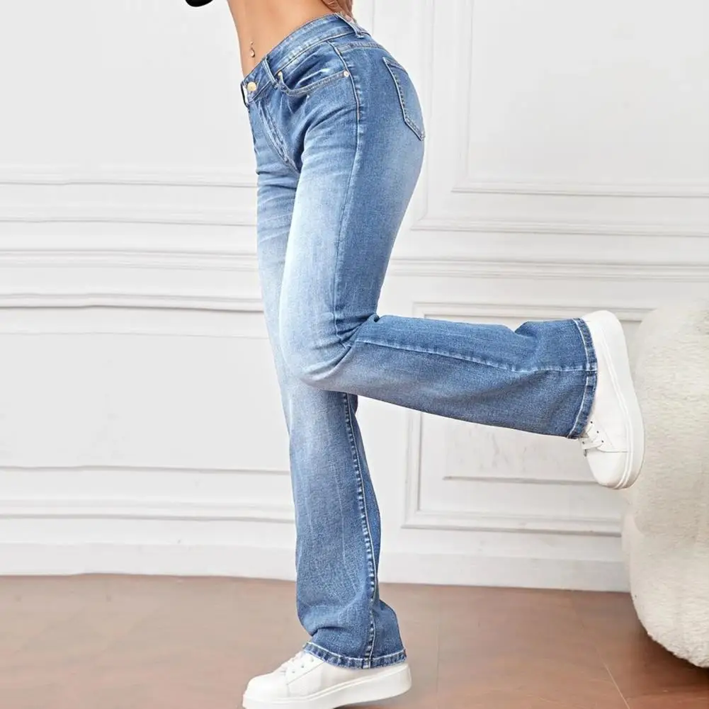 

Loose Fit Women Jeans Stylish Women's High Waist Flared Hem Jeans with Gradient Color Multi Pockets Trendy Streetwear for Daily