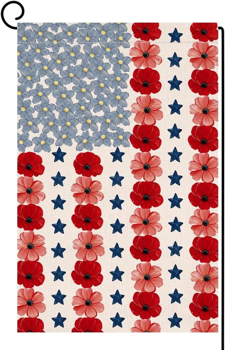 BLKWHT Memorial Day Garden Flag 12x18 Vertical Double Sided Myosotis Poppy 4th of July Banner Patriotic Independence Day Out AAS
