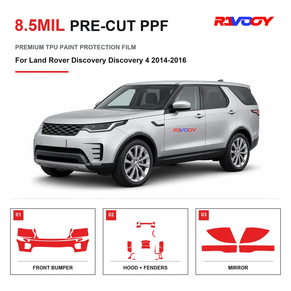 Film de protection de peinture transparent en TPU 8,5 mil, prédécoupé pour Land Rover Discovery 4 2014-2016, auto-réparant, hydrophobe, protection contre les éclats de pierre