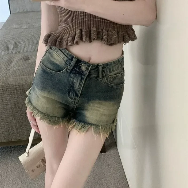 Shorts Women Vintage Fur-lined High Waist Designed Summer Spicy Girls Trendy All-match Korean Style Thin Sexy Streetwear Cozy