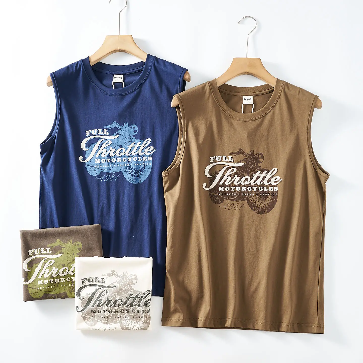 Sommerliches neues amerikanisches Retro-Tanktop mit O-Ausschnitt und Motorrad-Print für Herren – lässiges Sport- und Fitness-Basketball-Oberteil