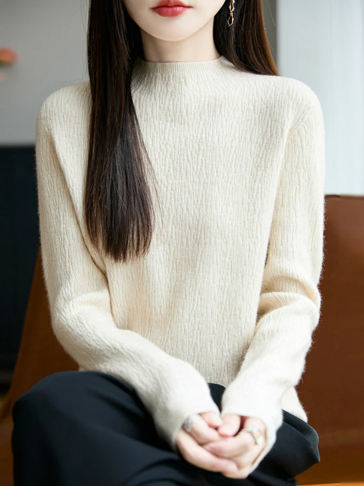 

Мягкий уютный однотонный вязаный свитер Mid-Ne Base irt с высоким воротником для женщин, осень-зима, Новое поступление