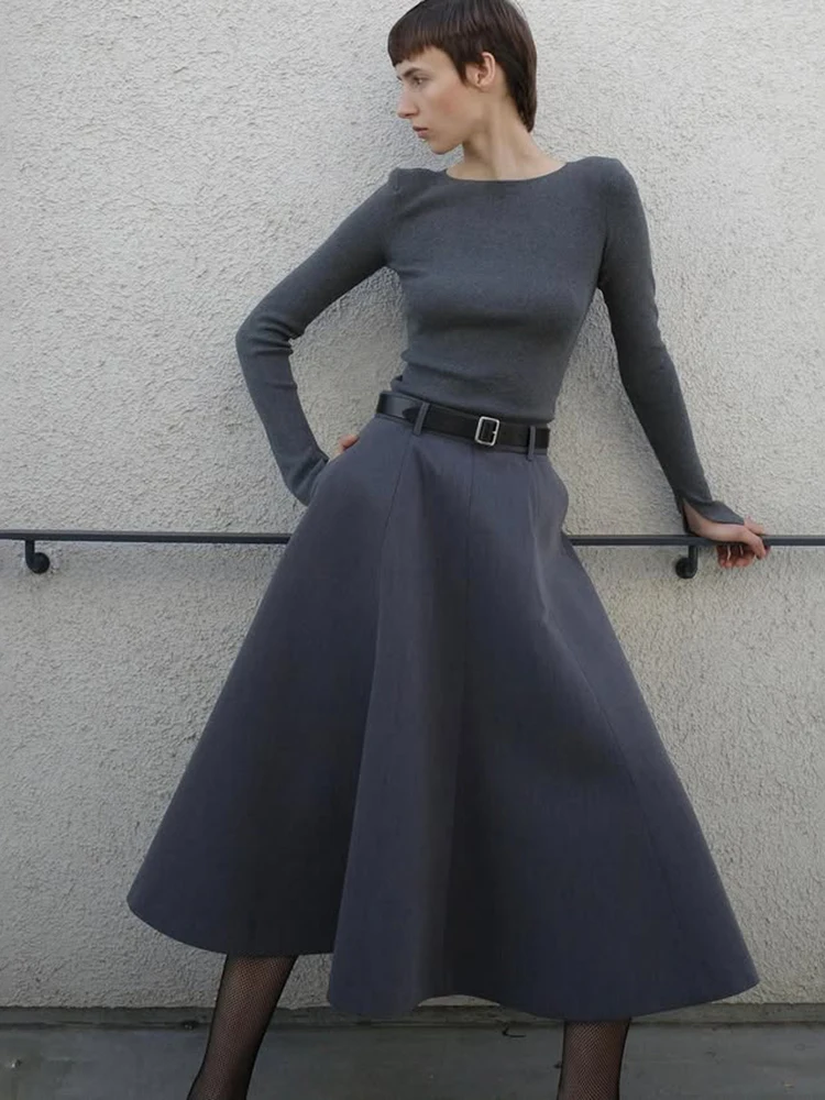 

Simple High Waist A-Line Skirt Suit Black Grey Umbrella Skirt Women's Commute OL Japanese Design Sensation Three-Dimensi...
