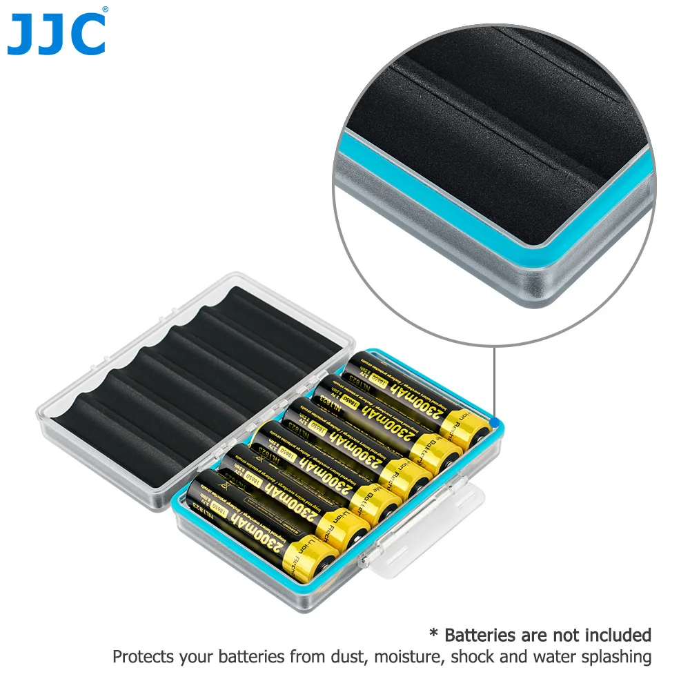 JJC 18650 Battery Storage Case Water Splash Resistant Battery Holder Box Organizer for 6 18650 Lithium Rechargeable Batteries