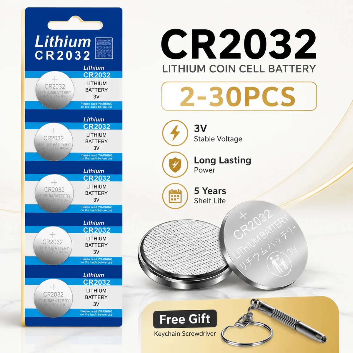 

Lithium Coin Cell Battery CR2032 3V 2-30PCS for Watch Calculator Toy Car Remote Control Button Cell Replacement