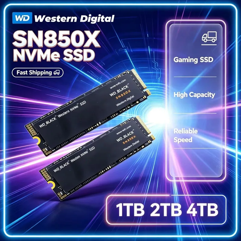 SSD Western Digital SN850X WD BLACK M.2 2280 NVMe PCIe Gen 4.0x4 para Computadores e Laptops para Jogos 1TB 2TB 4TB