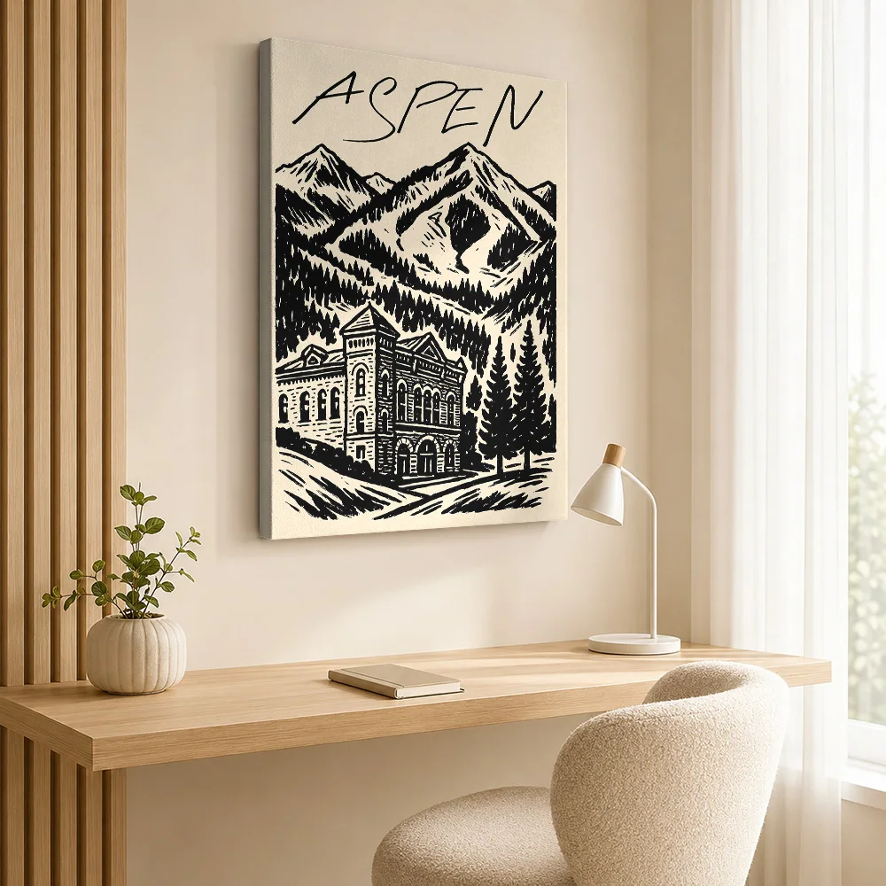 Aspen Vintage Ski Canvas Print Poster Custom Modern Aesthetic Canvas Wall Art for Bedroom Decor Collectible Ready to Hang Gift