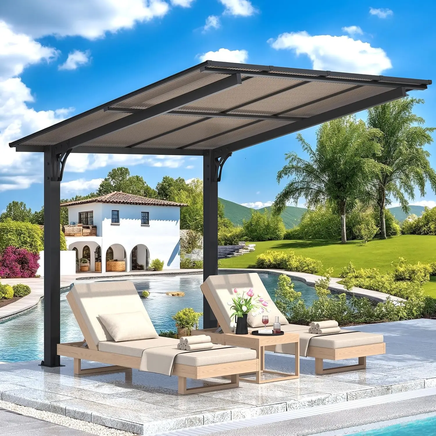 8'x8' Hard Top Gazebo Pergola, Wall Mounted & Free Standing Awning for Patio Deck, 64 Sq.Ft, Customized