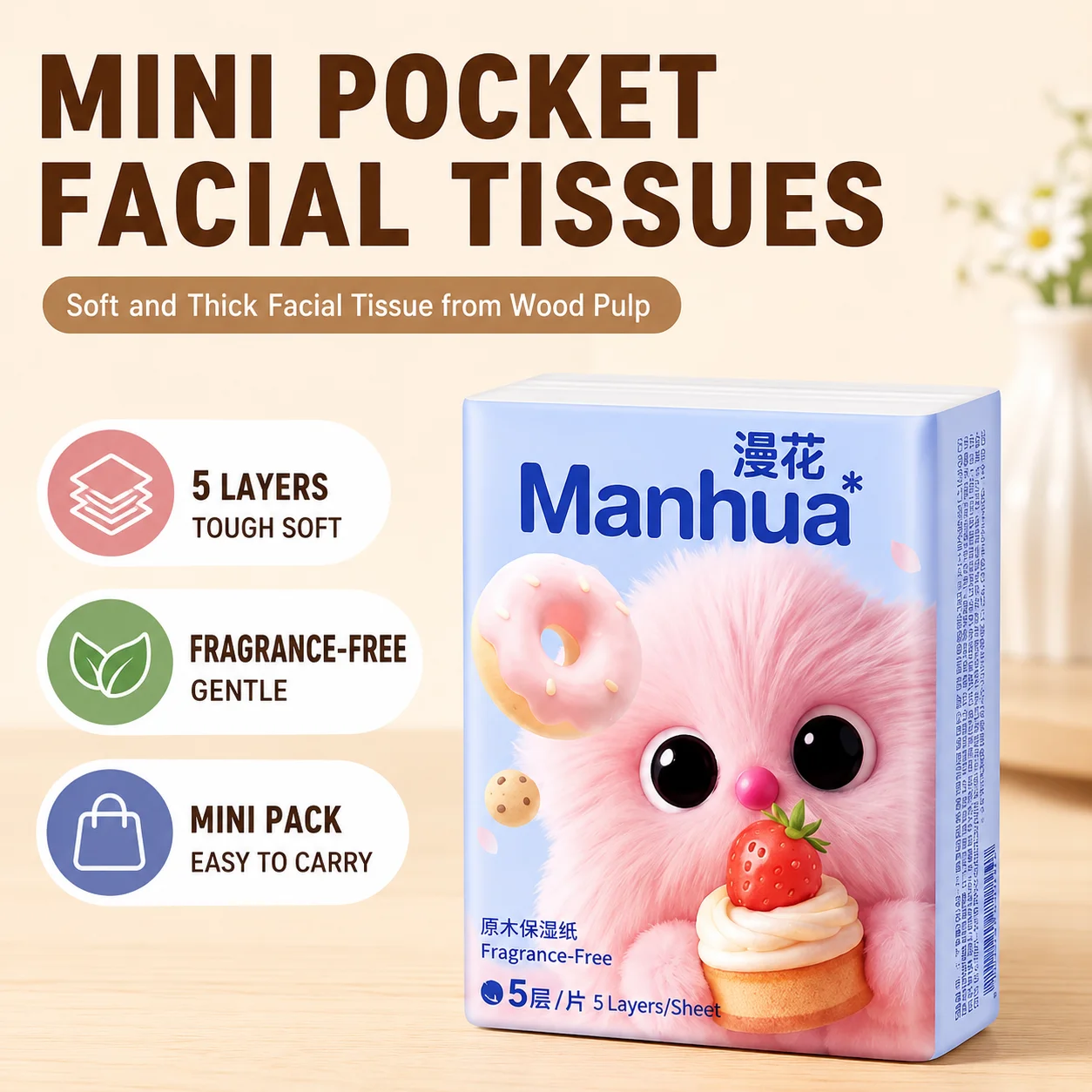 10 Packs Per Strip of Floral Handkerchief Tissues Mini Portable Travel Pack Extra Thick Wood Pulp for Outings and Everyday Use
