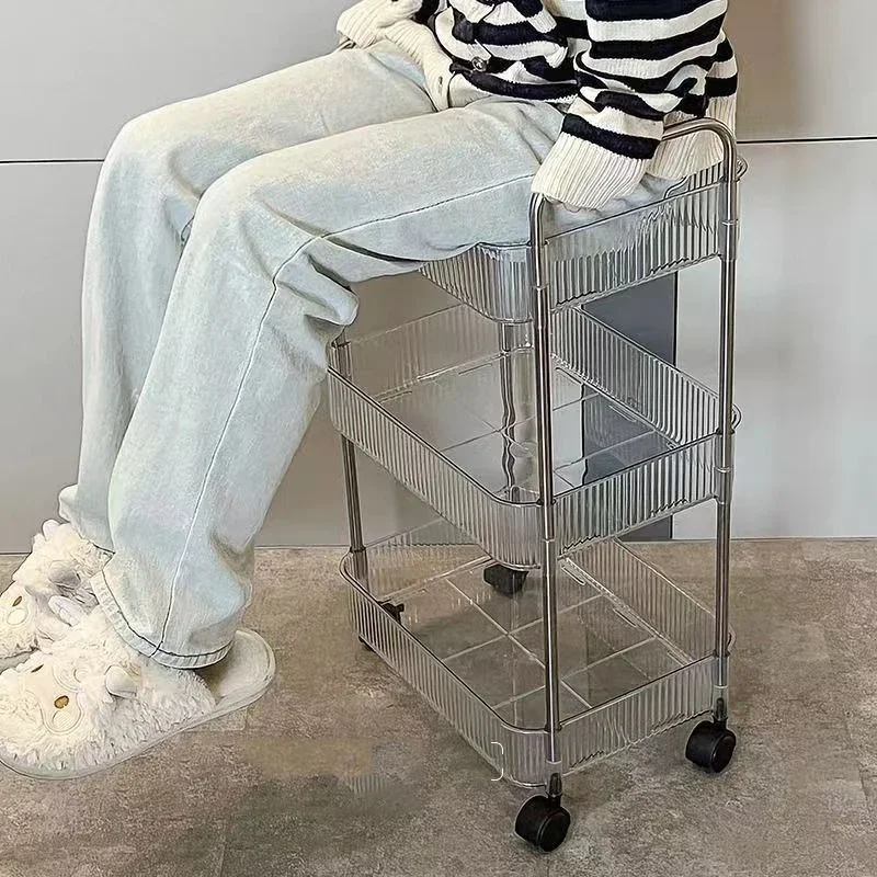 رف تخزين متعدد الطبقات، عربة متنقلة من الأكريليك الشفاف لغرفة المعيشة، رف تخزين للوجبات الخفيفة قابل للإزالة مع عجلات، ملحقات الحمام