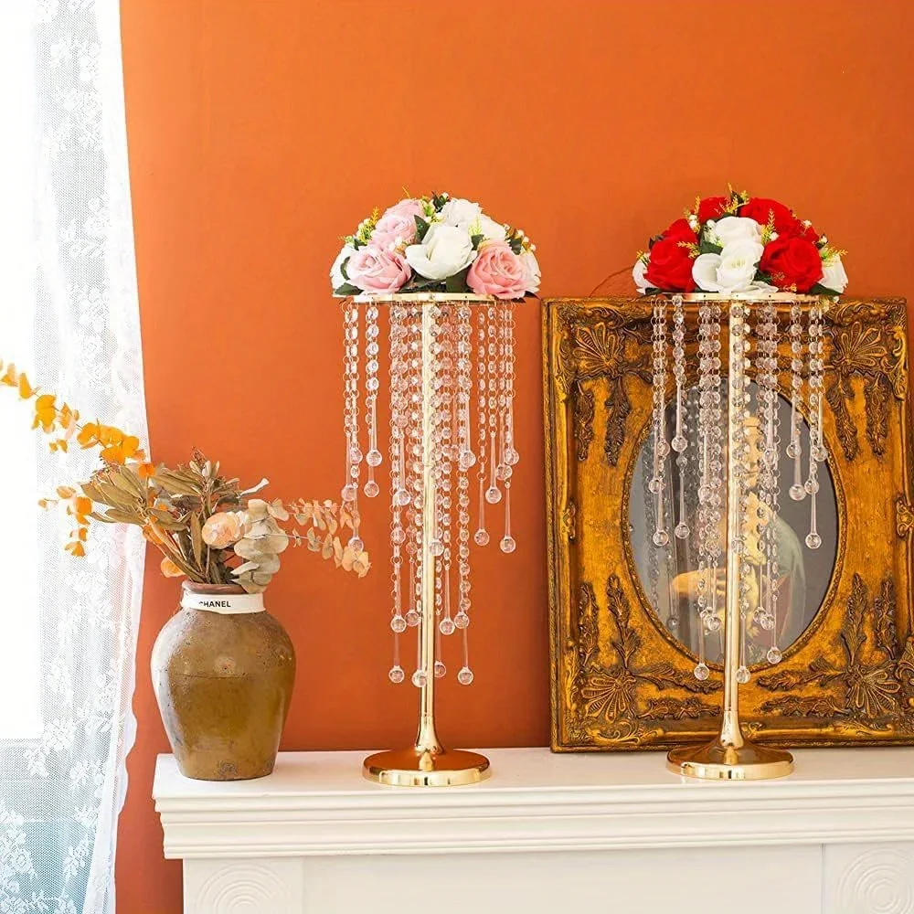 حامل تشكيلة زهور كريستالية، حامل شموع طريق من الرصاص الذهبي، لزينة حفلات الزفاف وأعياد الميلاد المنزلية #4