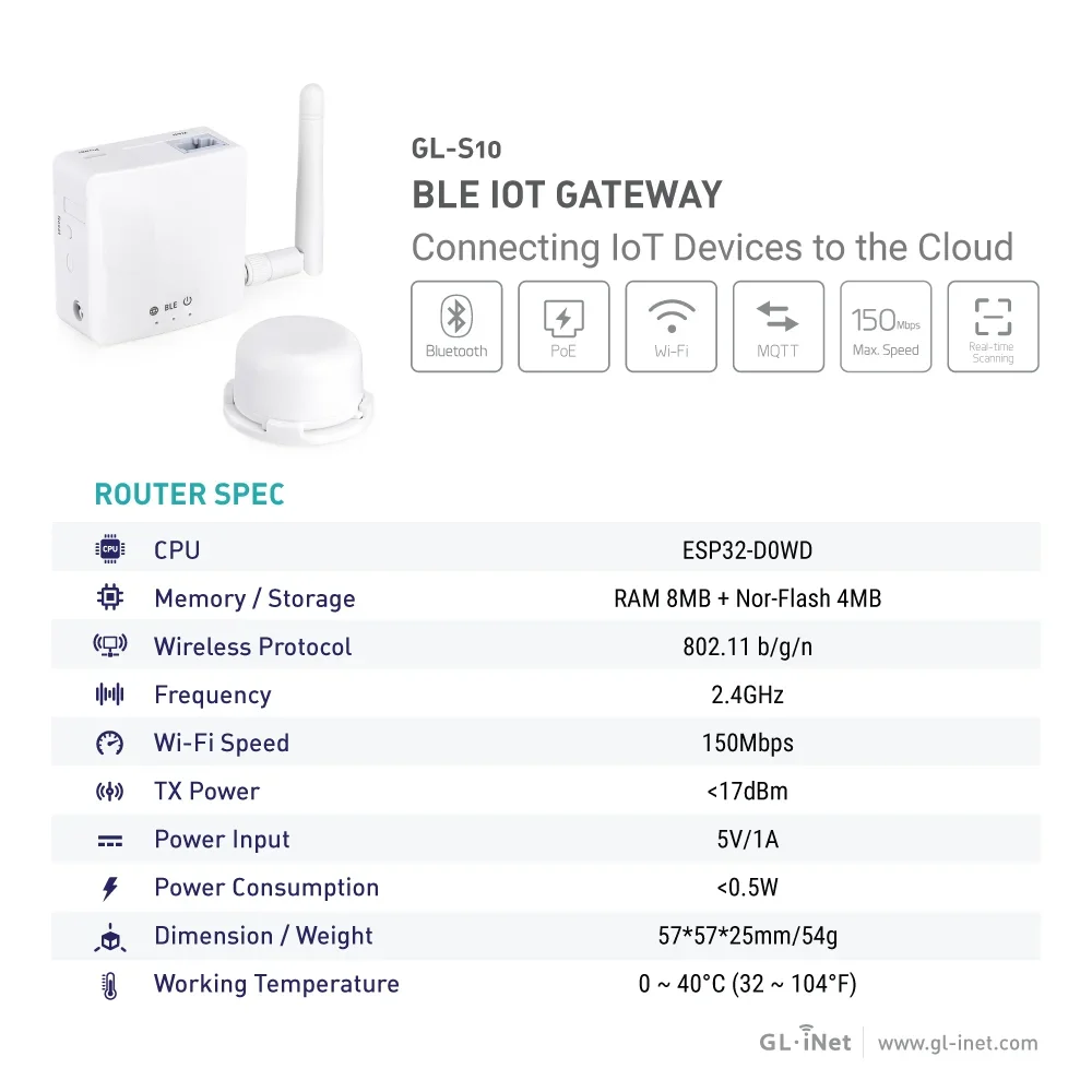 بوابة GL inet S10 ESP32 IOT مع هوائي MQTT 4.2 ble بوابة لاسلكية