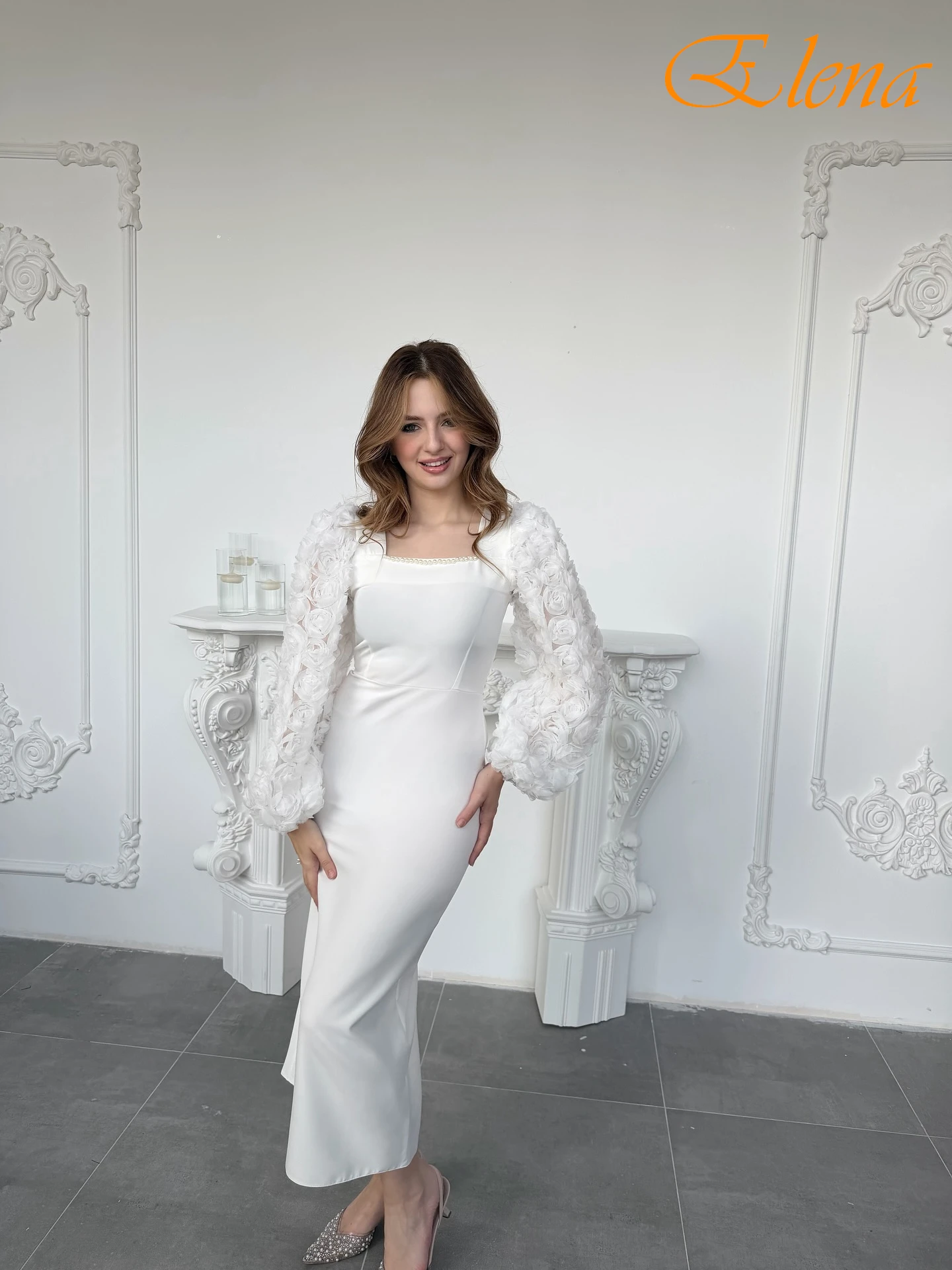 

Customized Straight Square Collar Long Sleeves Elegant Evening Dress Delicate Celebrity Gowns Modern Fashion Party Dress