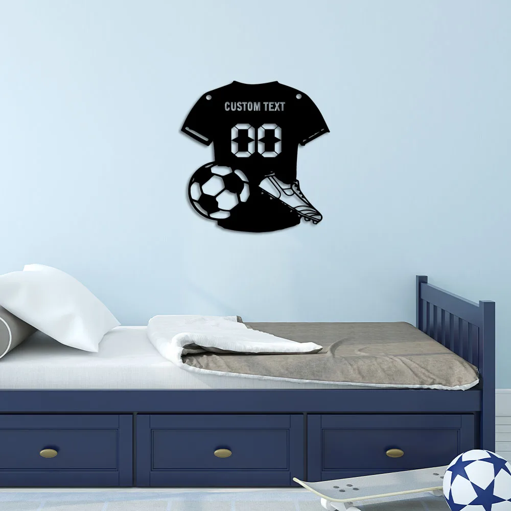 1 pièce Décoration murale en métal sur le thème du football, Décoration murale en métal sur le thème de l'arbre, Décoration murale en métal pour la famille, Décoration intérieure