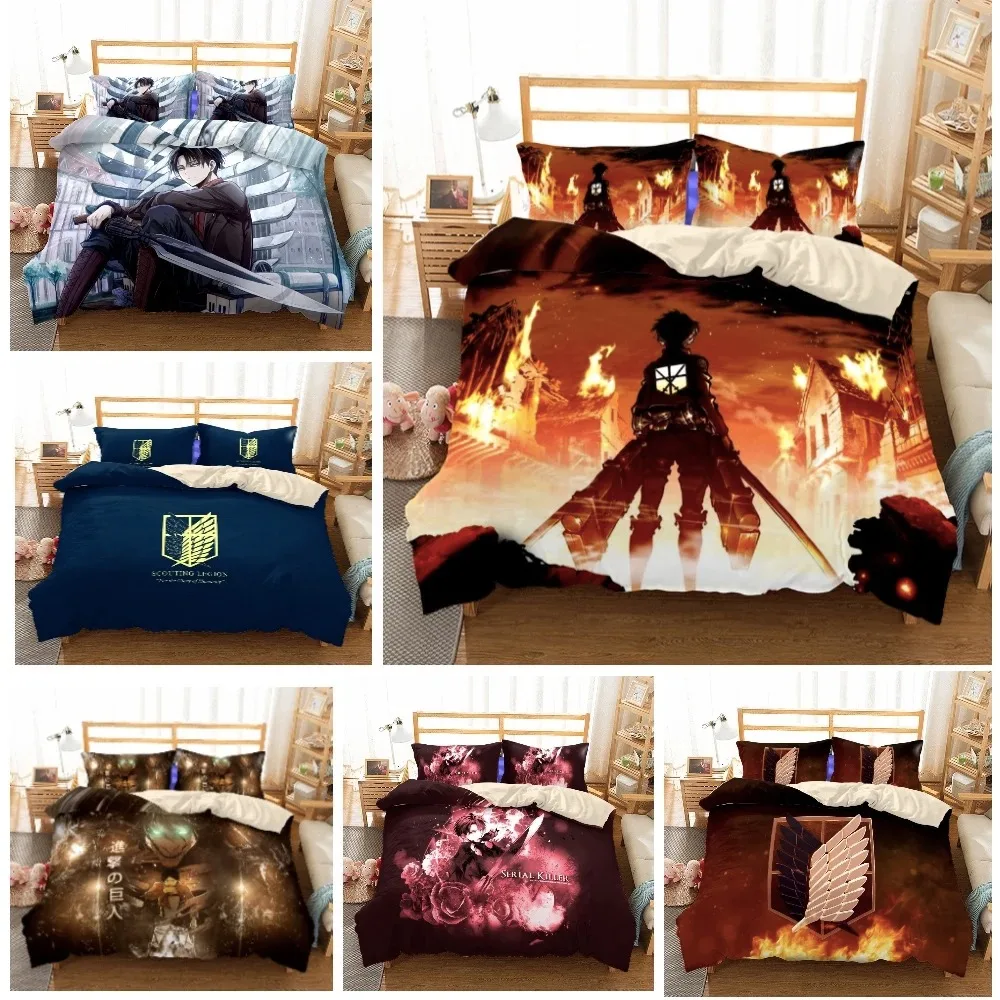 

Anime Attack On Titan Bedding Set Kawaii Loli Boy Duvet Cover 3D Print Japan Cartoon Bed Quilt Cover Pillowcase No Sheets