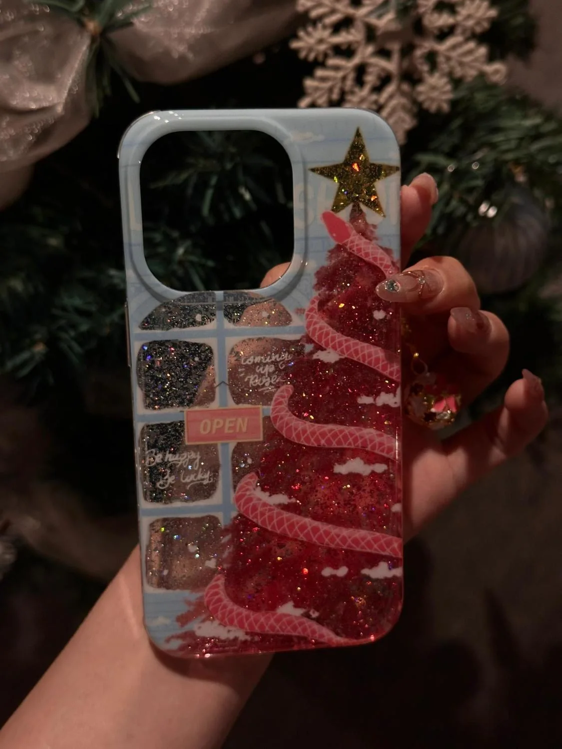 Window Pink Snake Christmas Tree iPhone 16 Pro Max Case for Apple 15, 141312 Pro, Women's 11