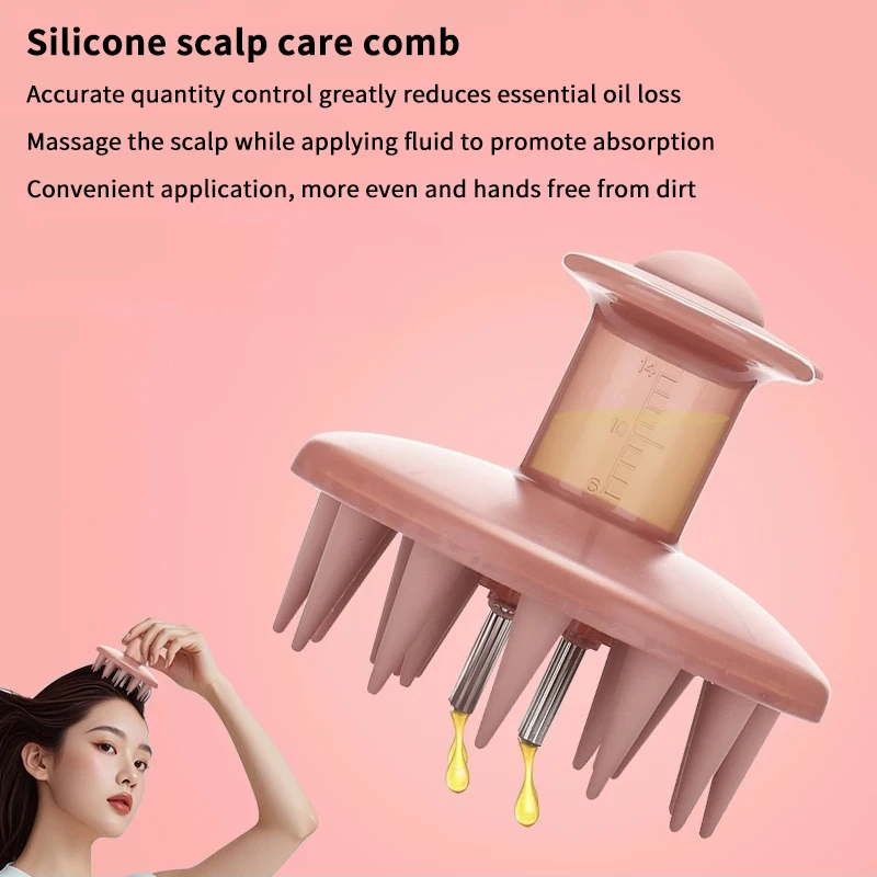 1pc Multifunctional Silicone Scalp Applicator Head Massage Care Brush Hair Care Essential Oil Liquid Guid Comb Shampoo Dispense