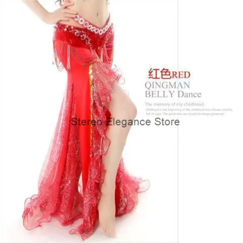 2023 New Belly Dancing Stage Performance Costume Skirt Oriental Dance Dress Split Hip Wrap Fishtail Sequins Yarn Dress