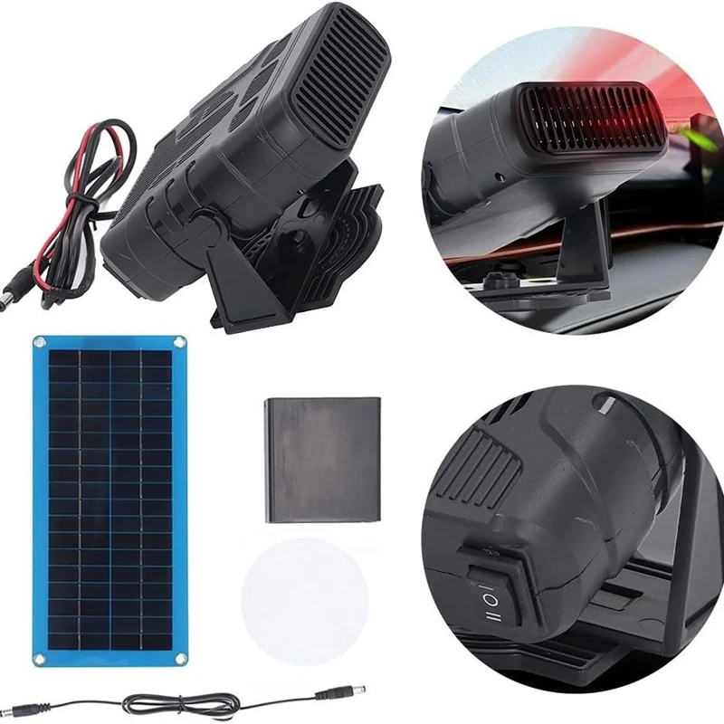 30W Car Heater Solar Panel Heater Set Winter Defroster Heating Fan Winter Car Pet House Warmer Car Heater Drying Monocrystalline