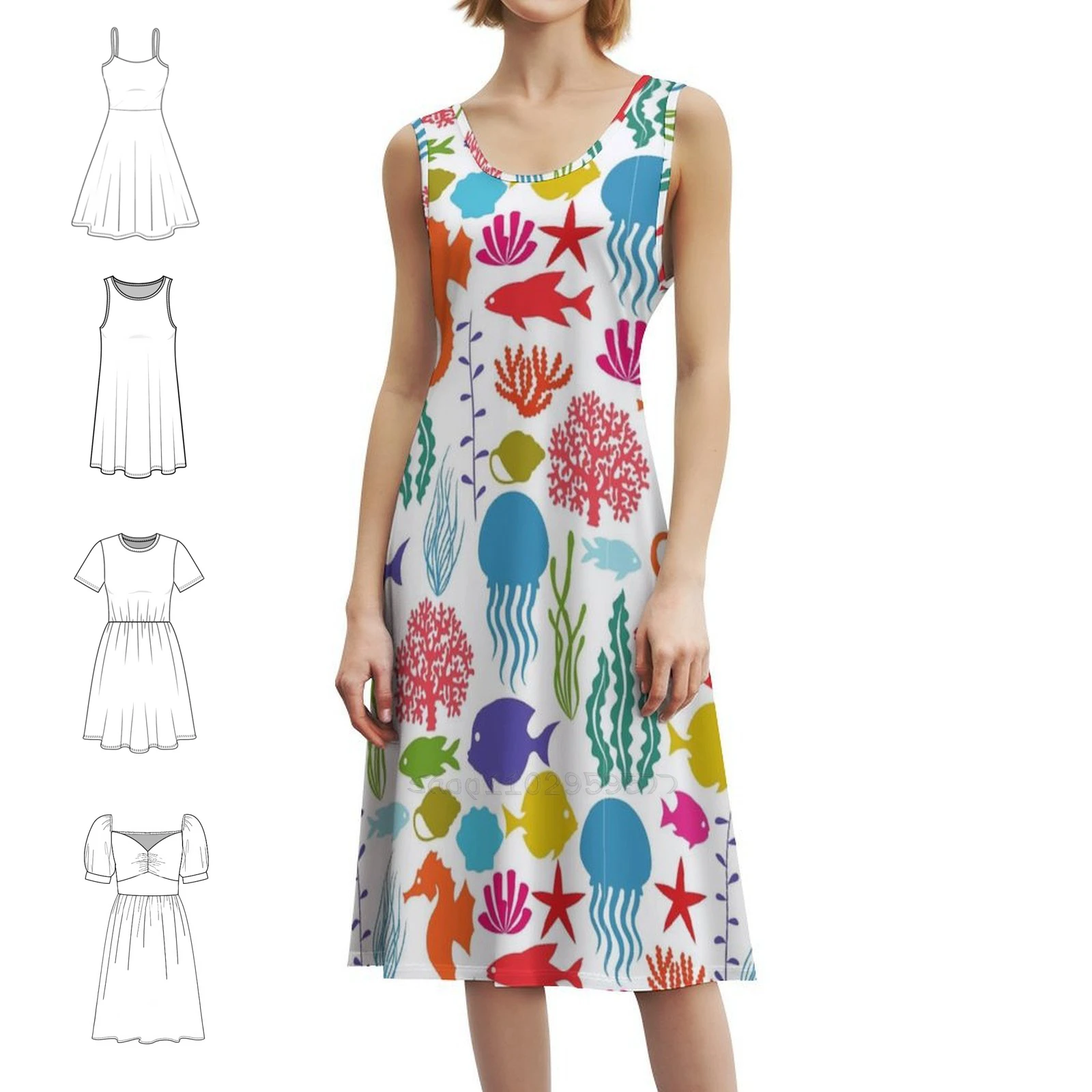 Tropical 08 Floral Smock Dress For Women Spring Summer Casual Dress For Party Tropic Pattern Tropical Vacation Summer Women's