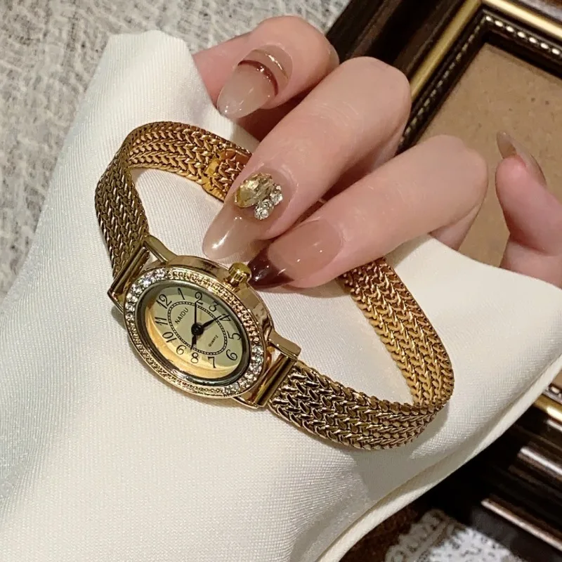 

Vintage Quartz Watches Luxury Gifts Watches for Women Oval Dial Gold Bracelet High Quality Fashion Ladies Dress Wristwatch Reloj