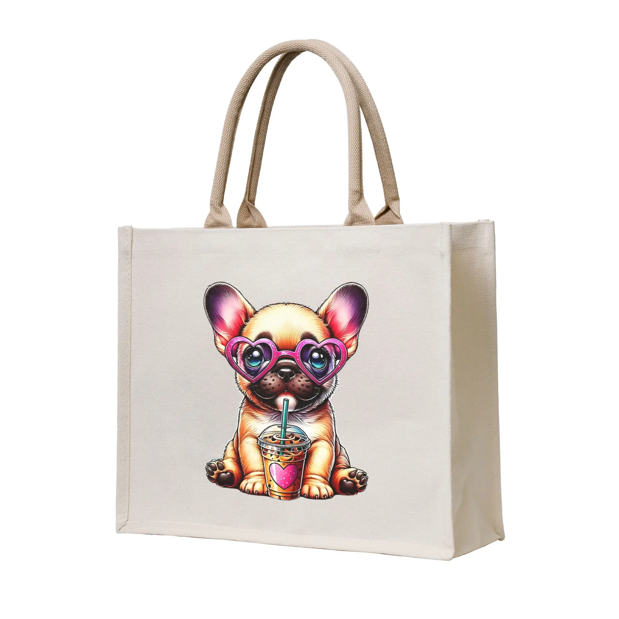 Recycling Cute French Bulldog Coffee Addict  Shopping Bag Women Tote Bag Portable Frenchie Dog Lover Groceries Shopper Bags